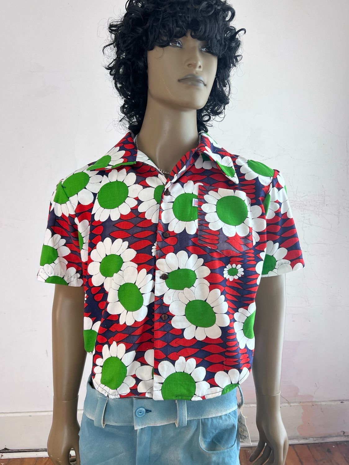 Flower Power Short Sleeve Mens Shirt L USA