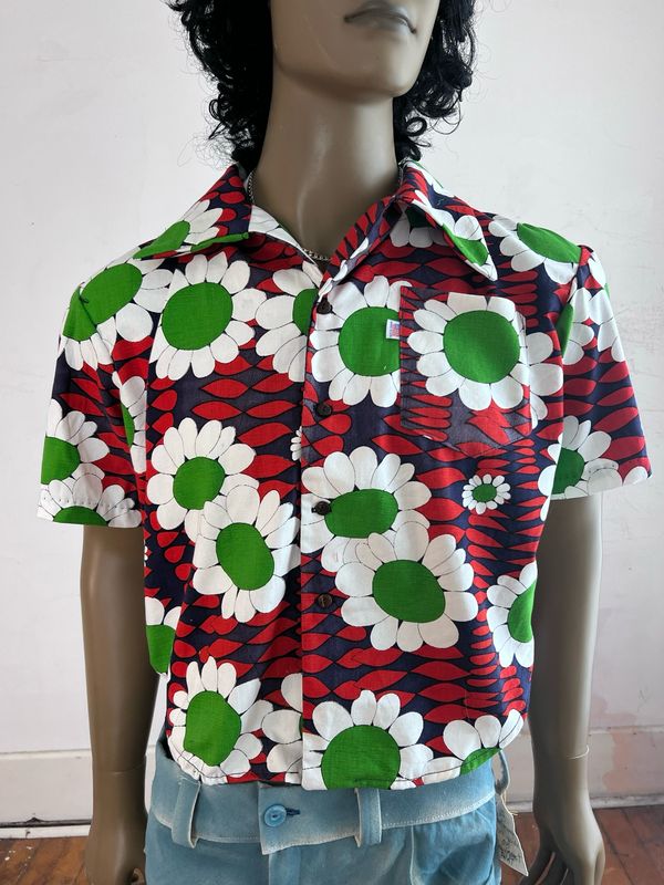 Flower Power Short Sleeve Mens Shirt L USA