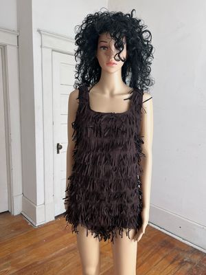 black dresses tight Pliss' Velvet Fringed Dress in Nero main image 0