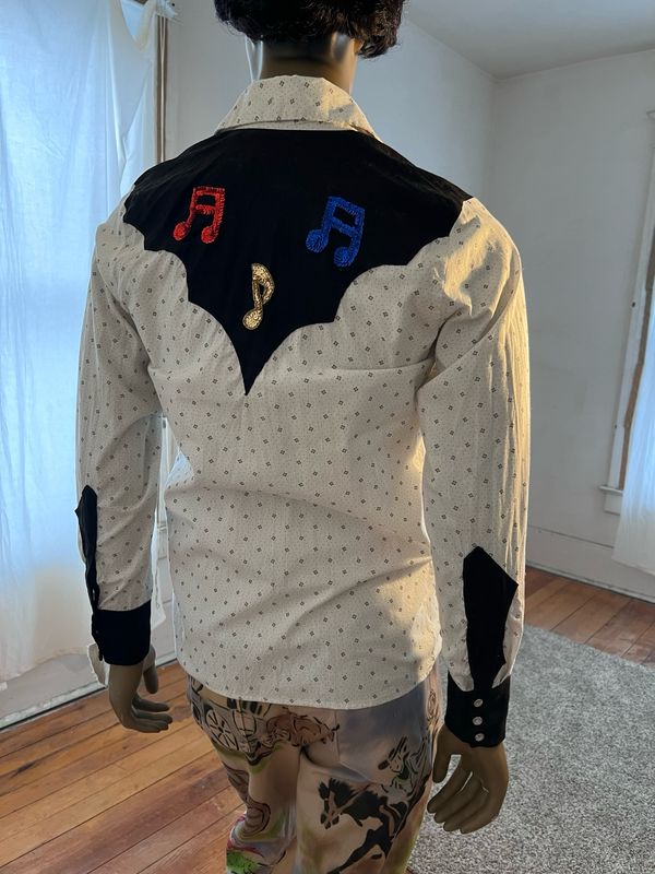 Mens Musical Note Cowboy Shirt M By A Herman USA