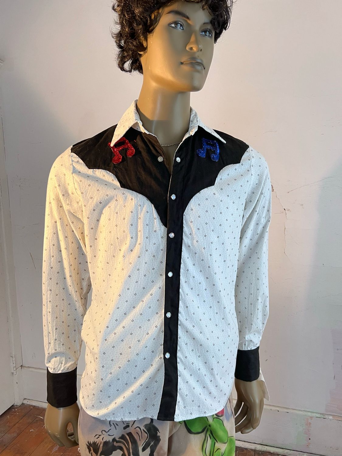 Mens Musical Note Cowboy Shirt M By A Herman USA