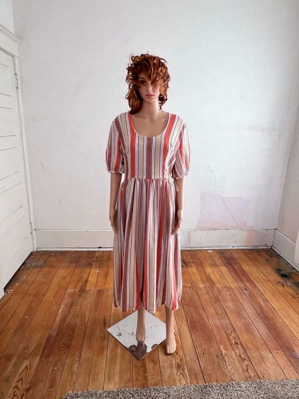 Striped Prairie Dress L 32” W By A Herman USA
