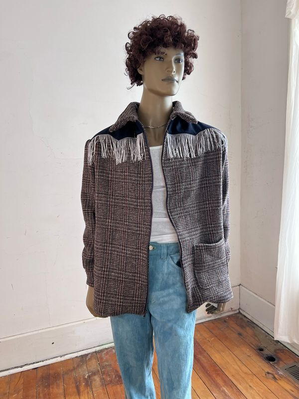 Mens Western Jacket Fringe Wool L