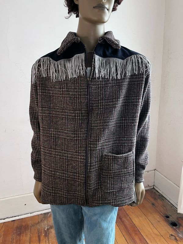 Mens Western Jacket Fringe Wool L