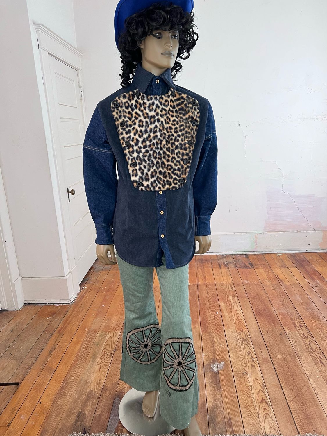 Denim Bib Cheetah Western Shirt By A Herman L USA