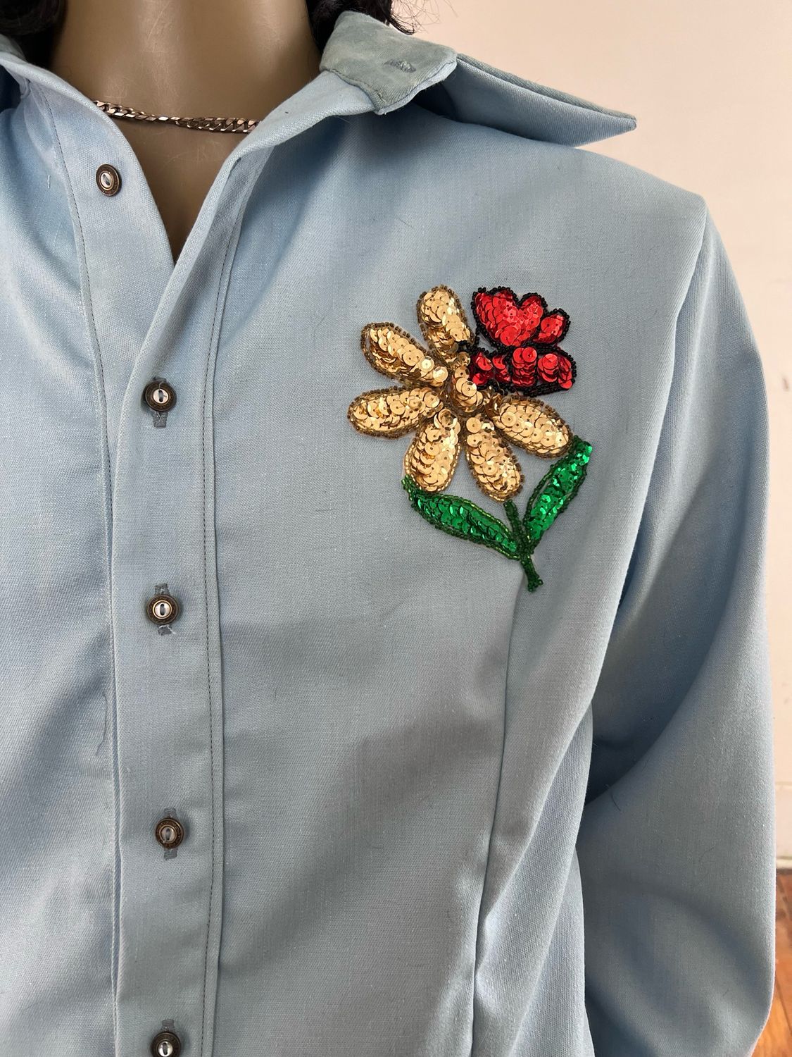 Sequin Blue Mens Shirt L By A Herman