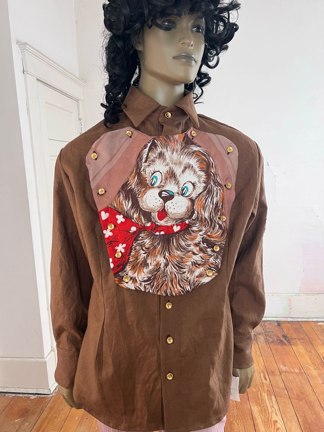 Linen Moygasnel Western Bib Shirt A Herman XL USA Dog Linen Moygasnel Western Bib Shirt A Herman XL USA Dog