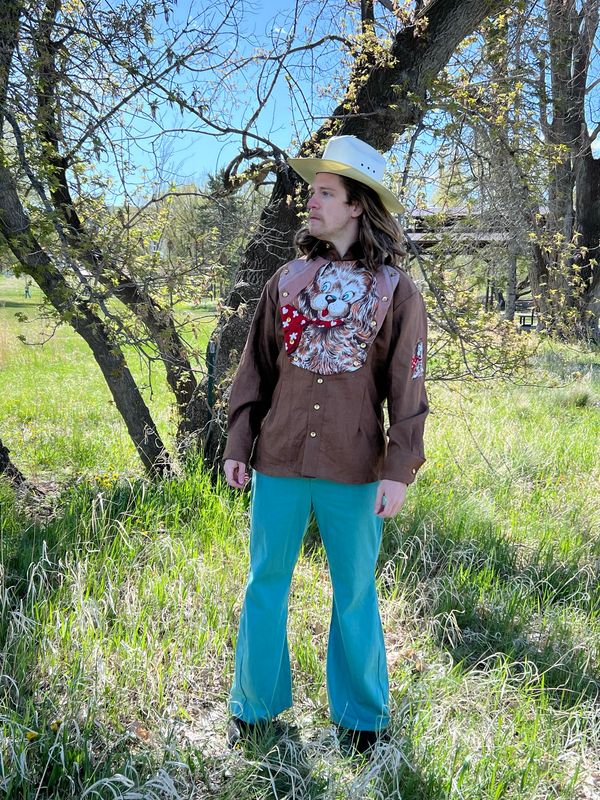 Linen Moygasnel Western Bib Shirt A Herman XL USA Dog