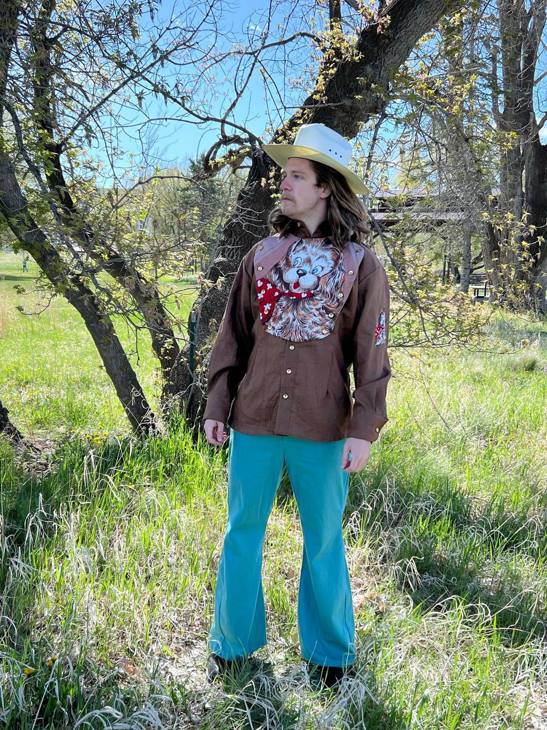 Linen Moygasnel Western Bib Shirt A Herman XL USA Dog