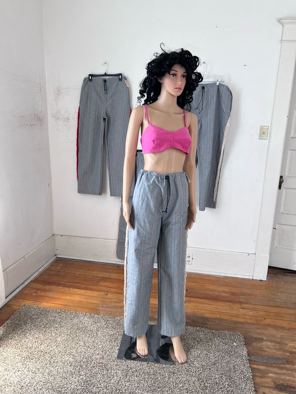 Fringe Drawstring Pants by Anna Herman USA S stripe denim 