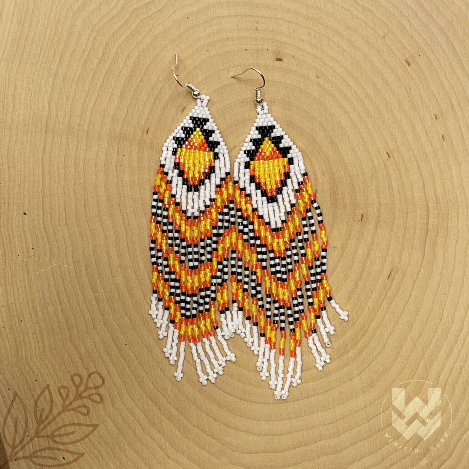 Beaded Earrings - Orange fringe - E110