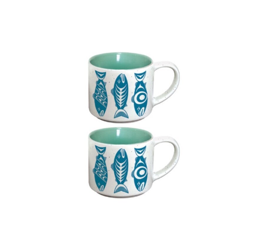 Ceramic Espresso Mugs - Set of 2 - Salmon in the Wild