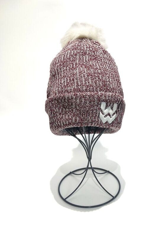 Wenatchi Wear Embroidered Pom Beanie - Maroon/White