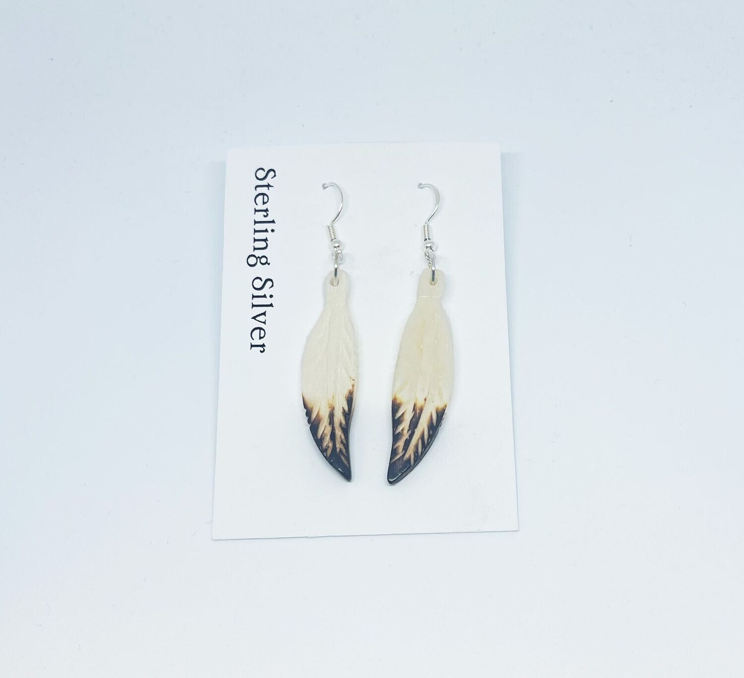 Hand-carved bone earrings - Feather