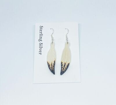 Hand-carved bone earrings - Feather