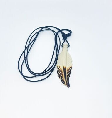 Hand-carved bone necklace - Feather