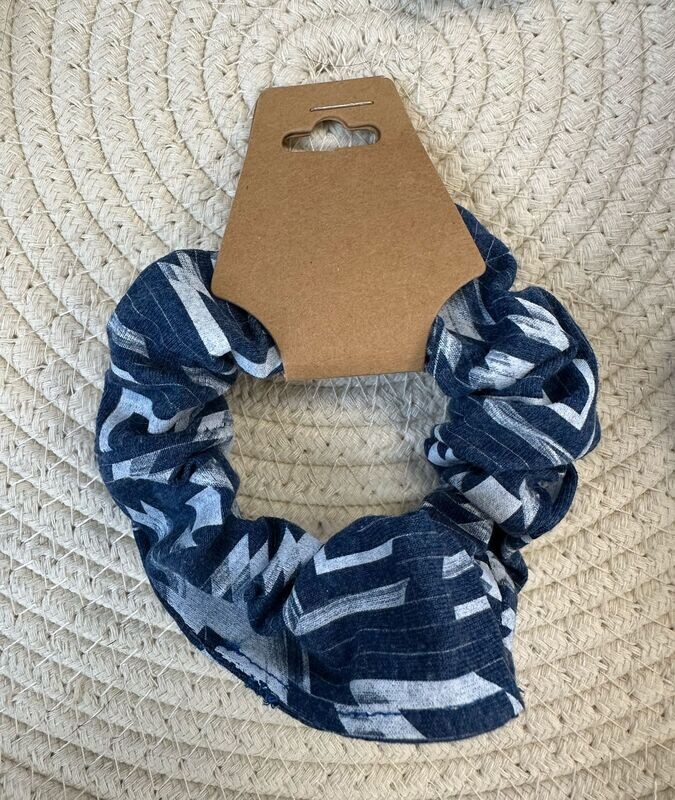 Tribal print medium blue scrunchie
