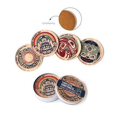 Tinplate Coasters - Assorted set of 4, Wood Grain Tinplate Coasters - Assorted set of 4, Wood Grain