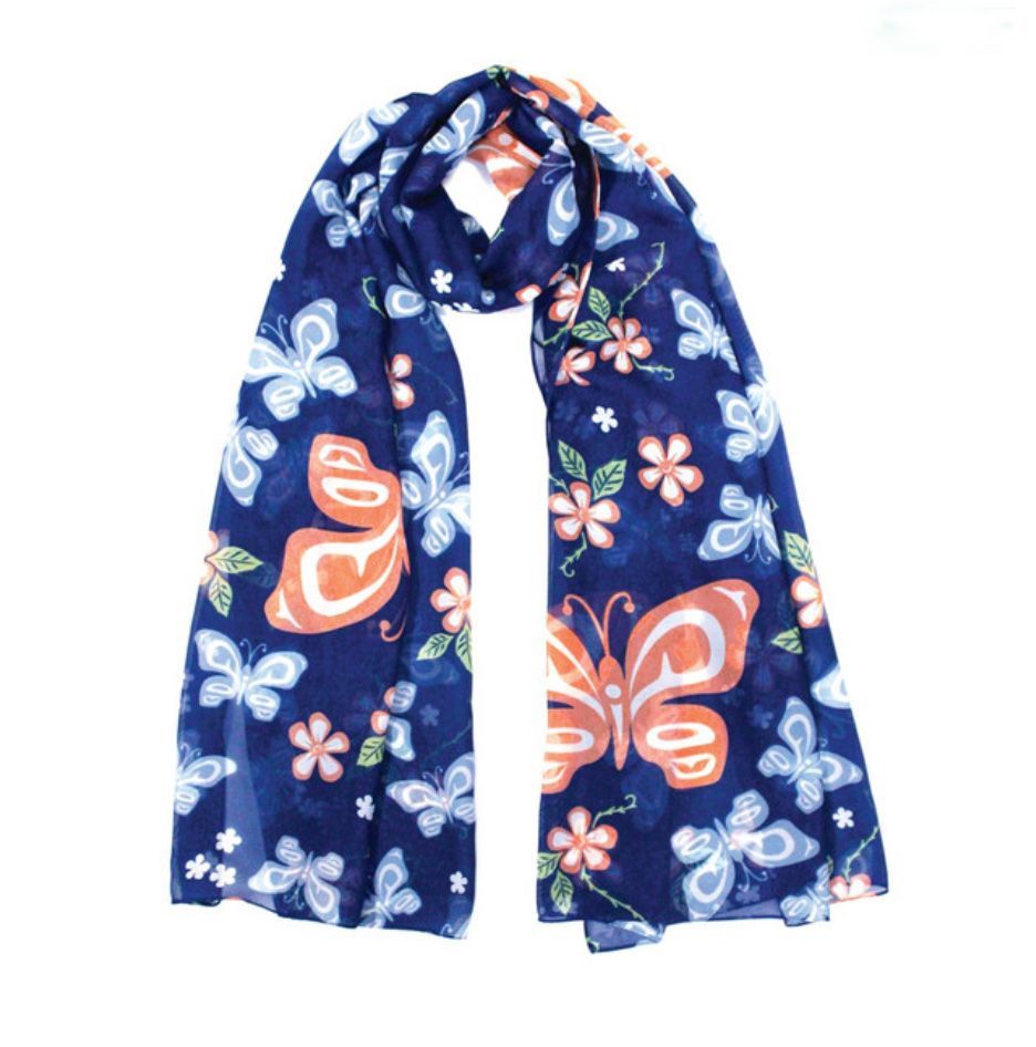 Chiffon Scarf -Butterfly and Wild Rose
