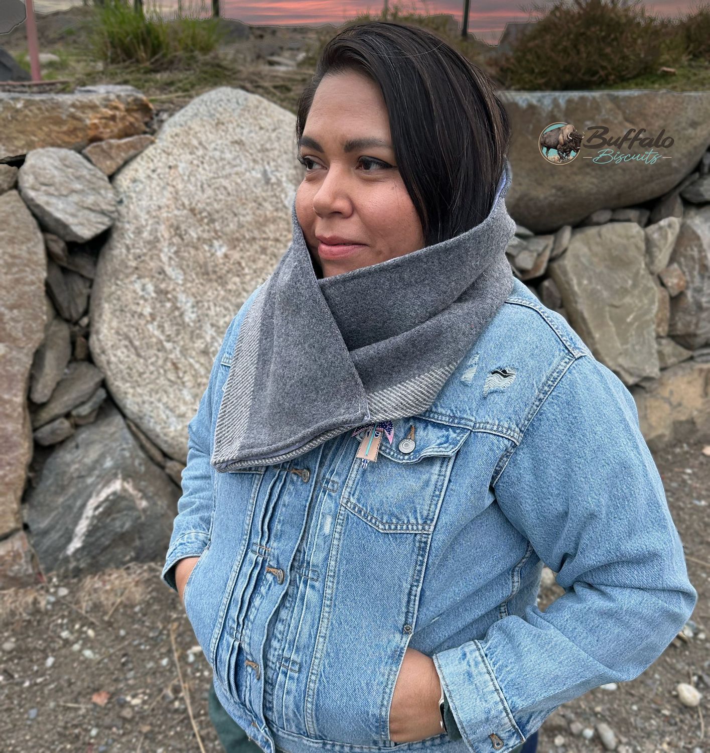Wool/fleece cowl - light grey fleece