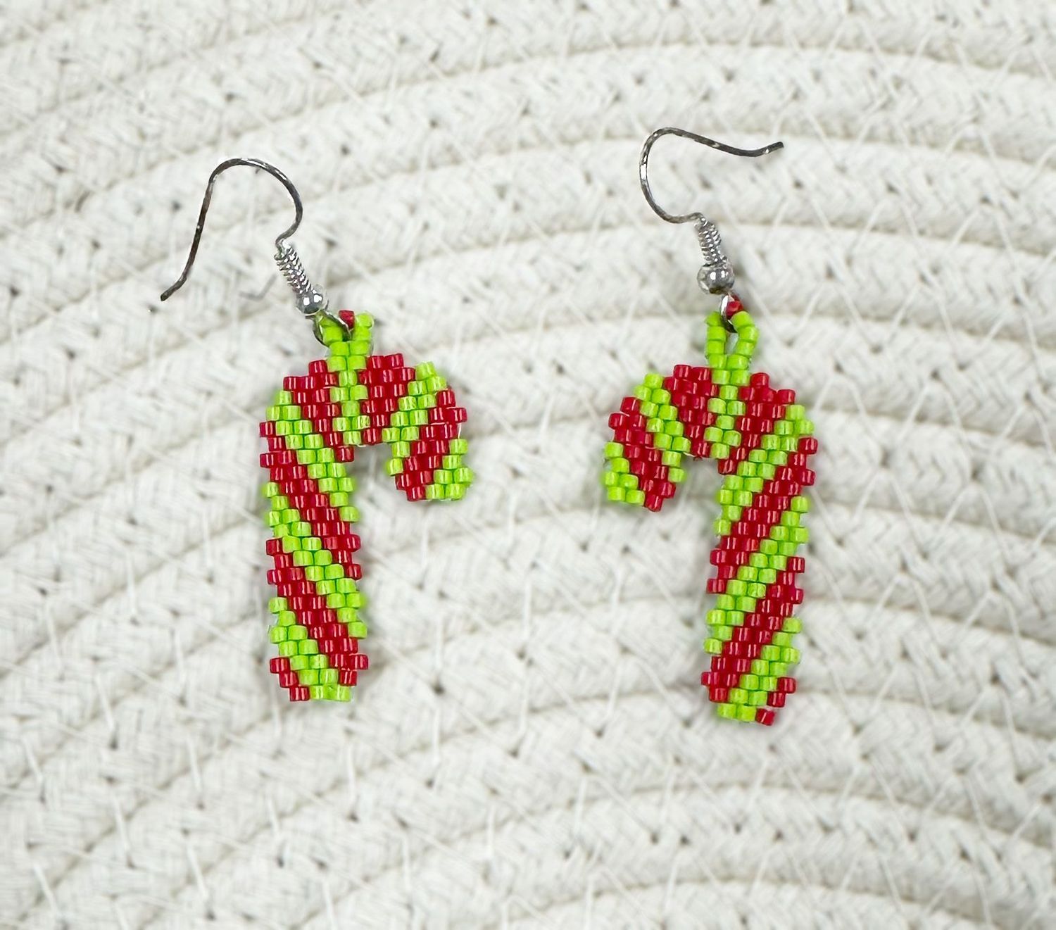 Beaded Earrings - Red/Green candy cane