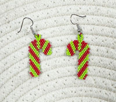 Beaded Earrings - Red/Green candy cane