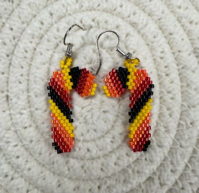 Beaded Earrings - yellow/orange/red/black candy cane