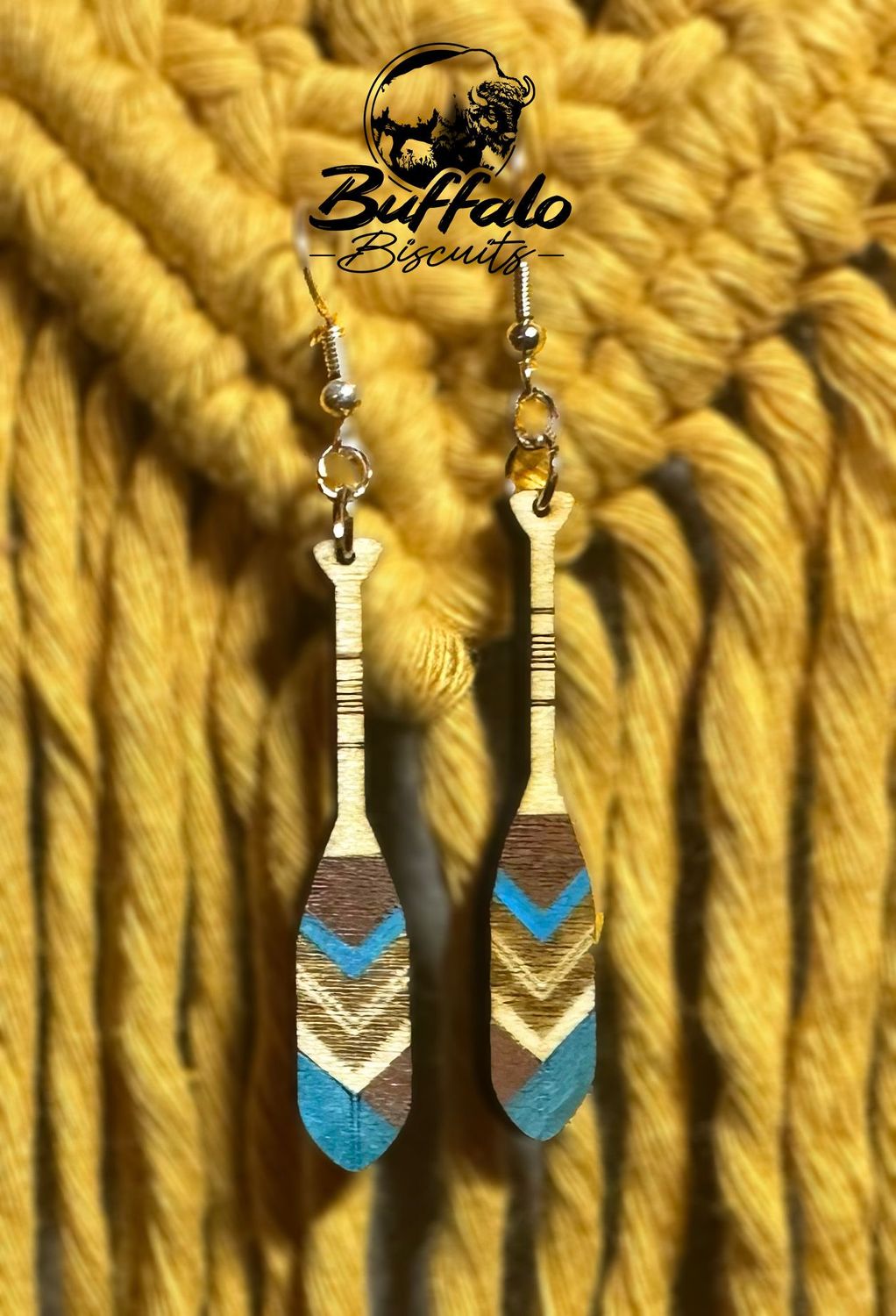 Paddle Earrings - blue/brown/natural wood