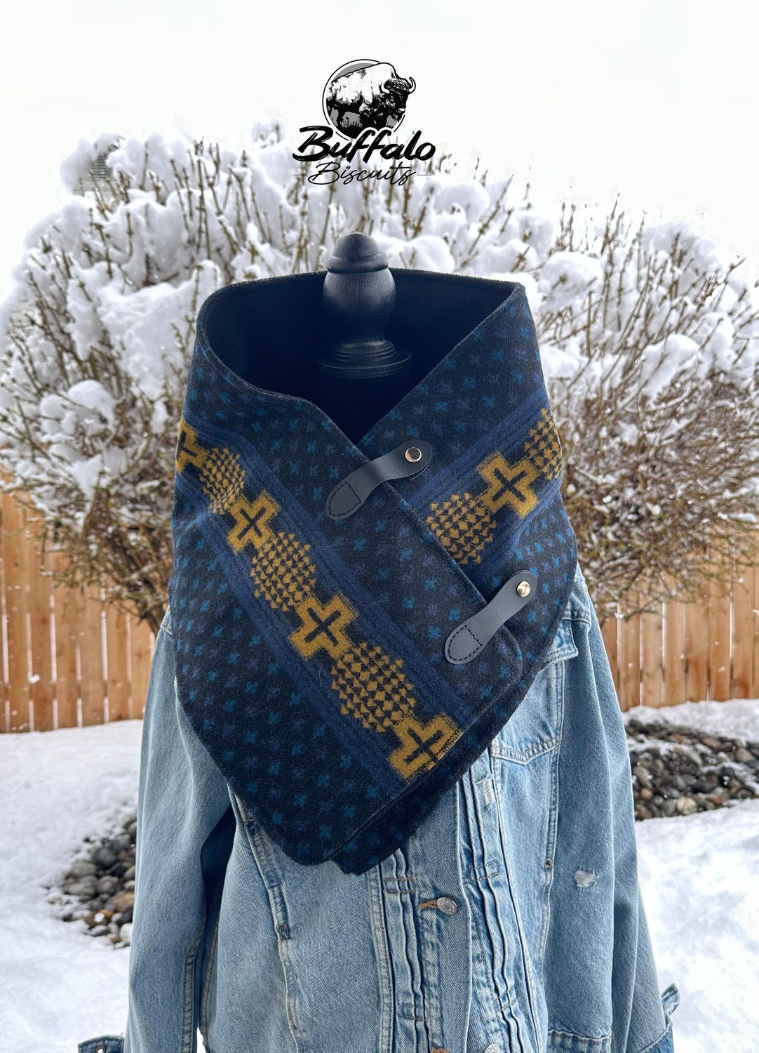 Wool/fleece cowl - blue/gold/black Wool/fleece cowl - blue/gold/black
