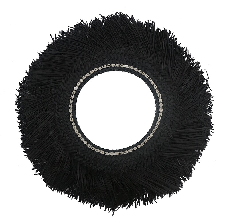 Black Sea Grass Mirror with Cowrie Shells