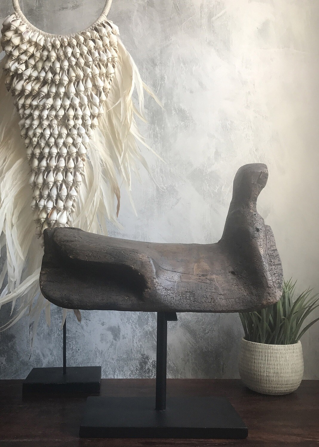 Vintage Wood Saddle Made in Java on Metal Stand