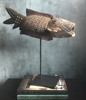 Wood Carved Fish Mask from Burkina Faso