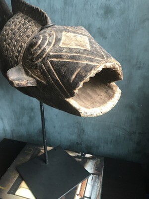 Wood Carved Fish Mask from Burkina Faso