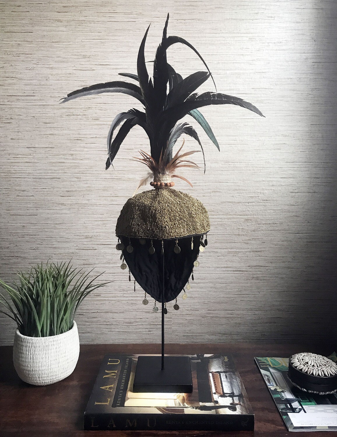 Gold Beaded Balinese Hat from Indonesia