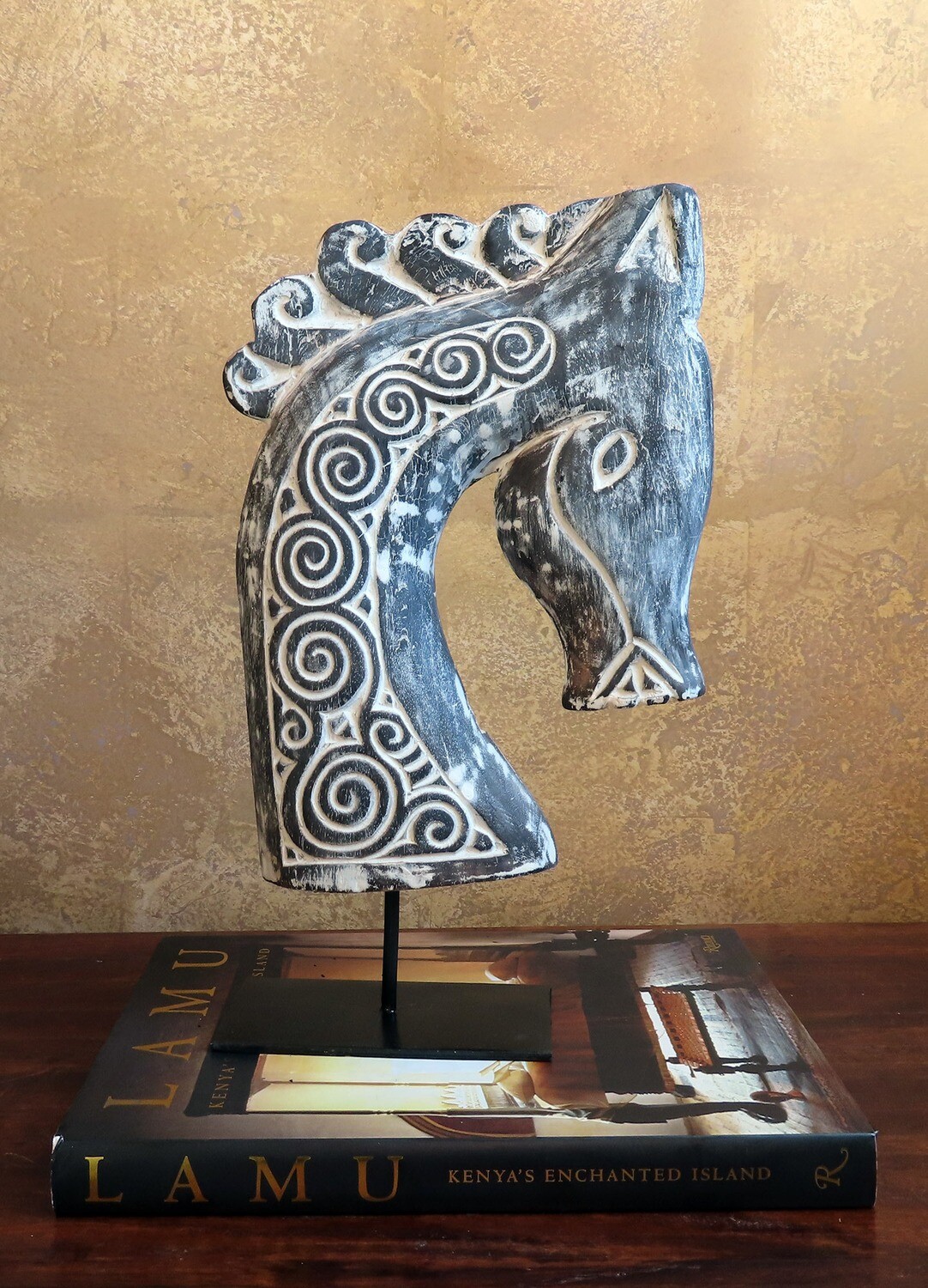 Wood-Carved Horse Sculpture - BLKW