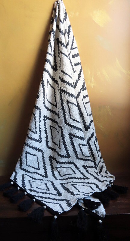 Beaded Throw Blanket - Cream &amp; Black