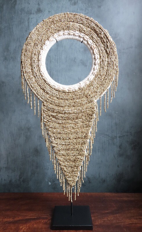 Beaded Tribal Necklace On Stand (Gold)