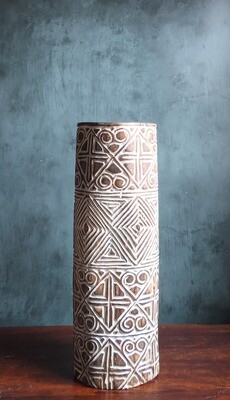 Extra Large Wood Carved Candle Holder - White Tribal