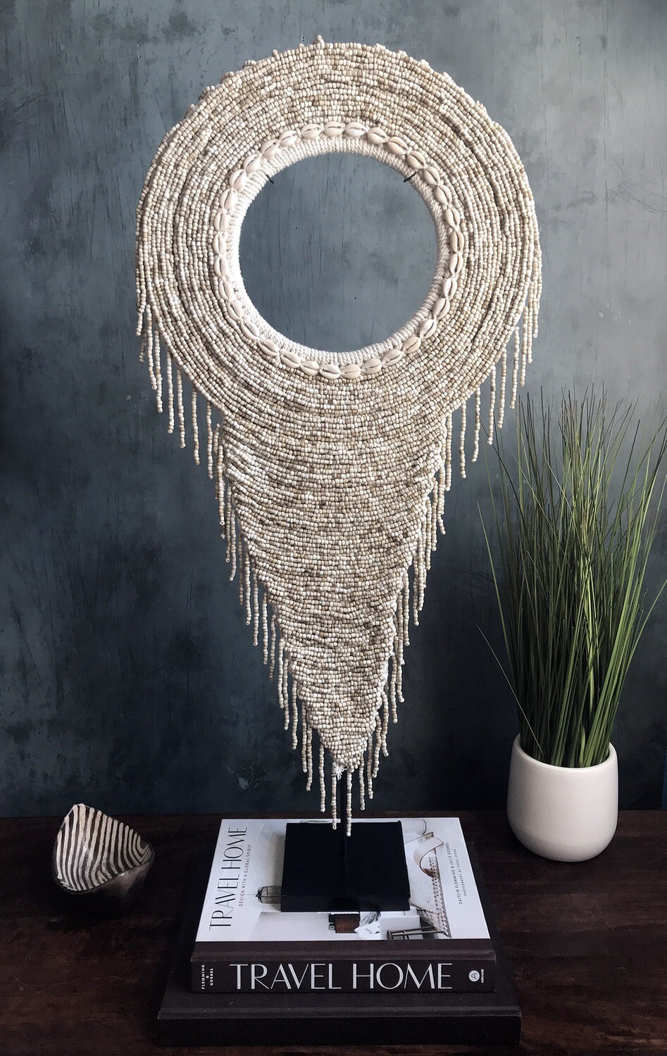 Beaded Tribal Necklace On Stand (Natural)