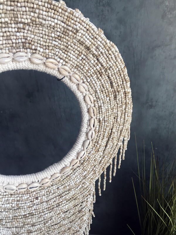 Beaded Tribal Necklace On Stand (Natural)