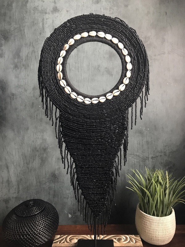Beaded Tribal Necklace On Stand (Black)