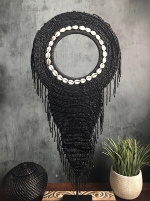 Beaded Tribal Necklace On Stand (Black)