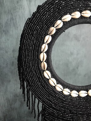 Beaded Tribal Necklace On Stand (Black)