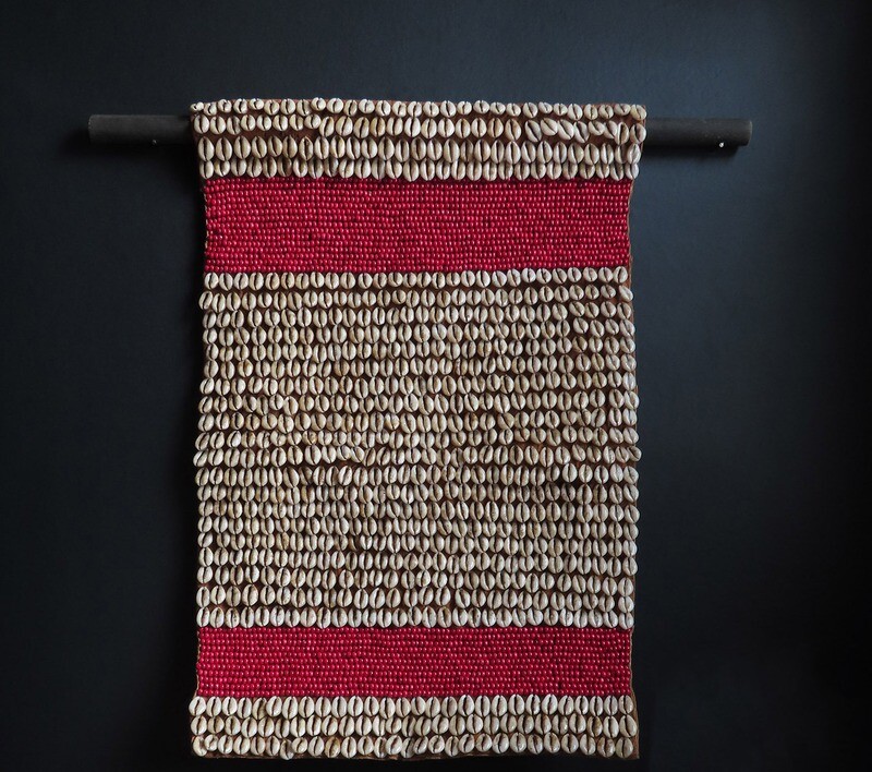 Cowrie Shell &amp; Red Wood Bead Wall Decor - Red