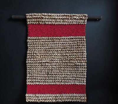Cowrie Shell &amp; Red Wood Bead Wall Decor - Red