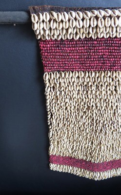 Cowrie Shell &amp; Red Wood Bead Wall Decor - Dark Red