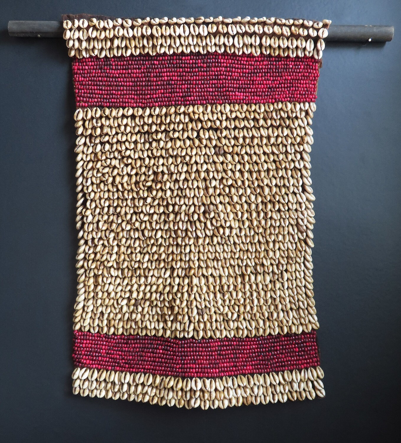 Cowrie Shell &amp; Red Wood Bead Wall Decor - Dark Red