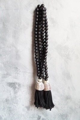 Black Bead and Lettered Cone Shell Tassel