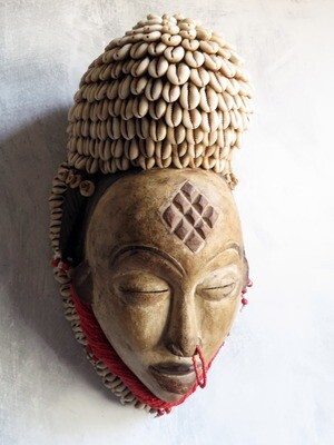 Punu Mask - Gabon (Red/Cowrie Shells)