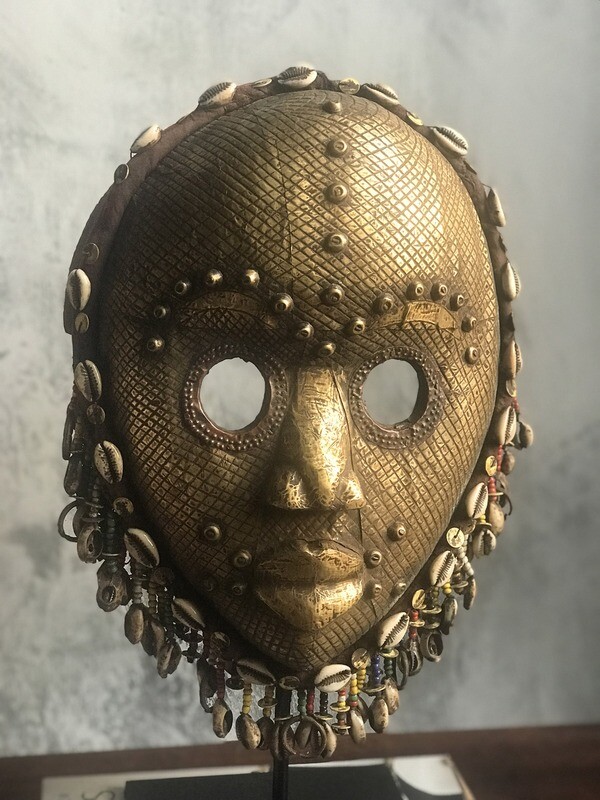 Metal, Bead &amp; Shell Mask from West Africa